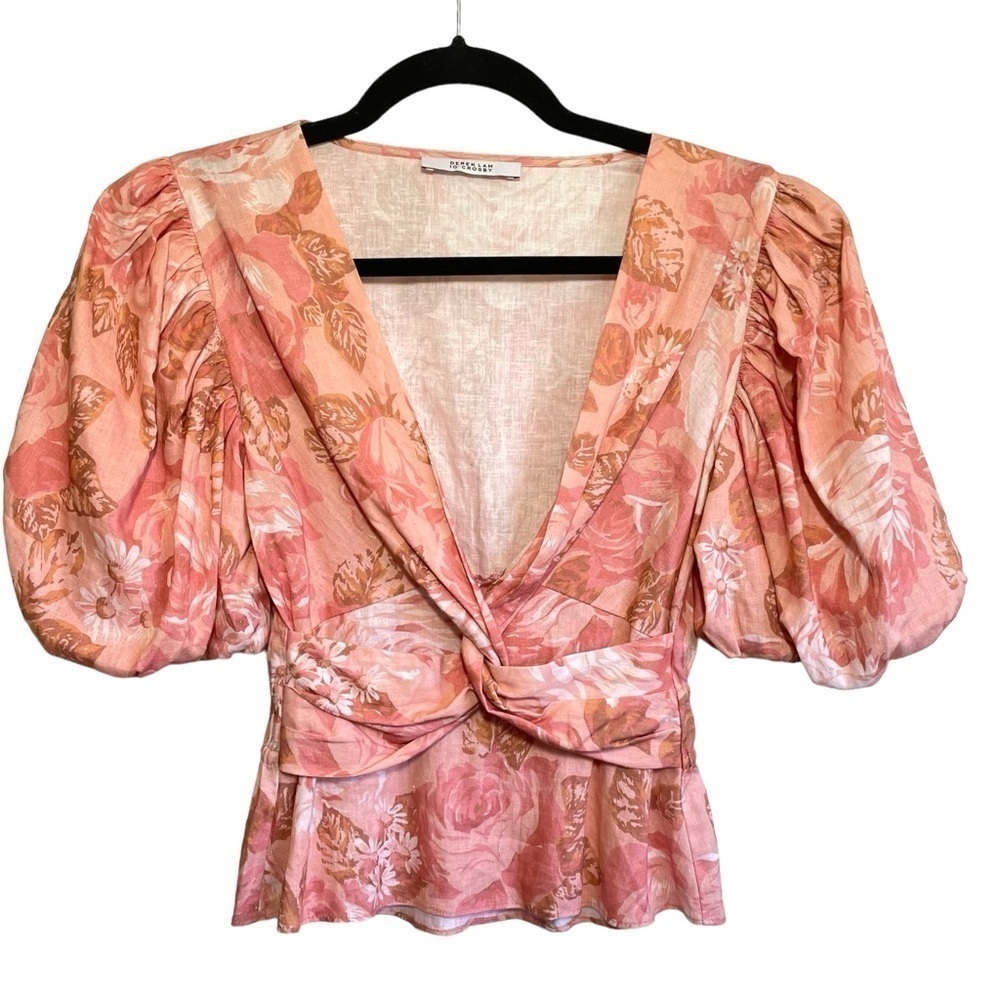10 Crosby Derek Lam Linen Floral Puffy Sleeve Top Babydoll NWOT